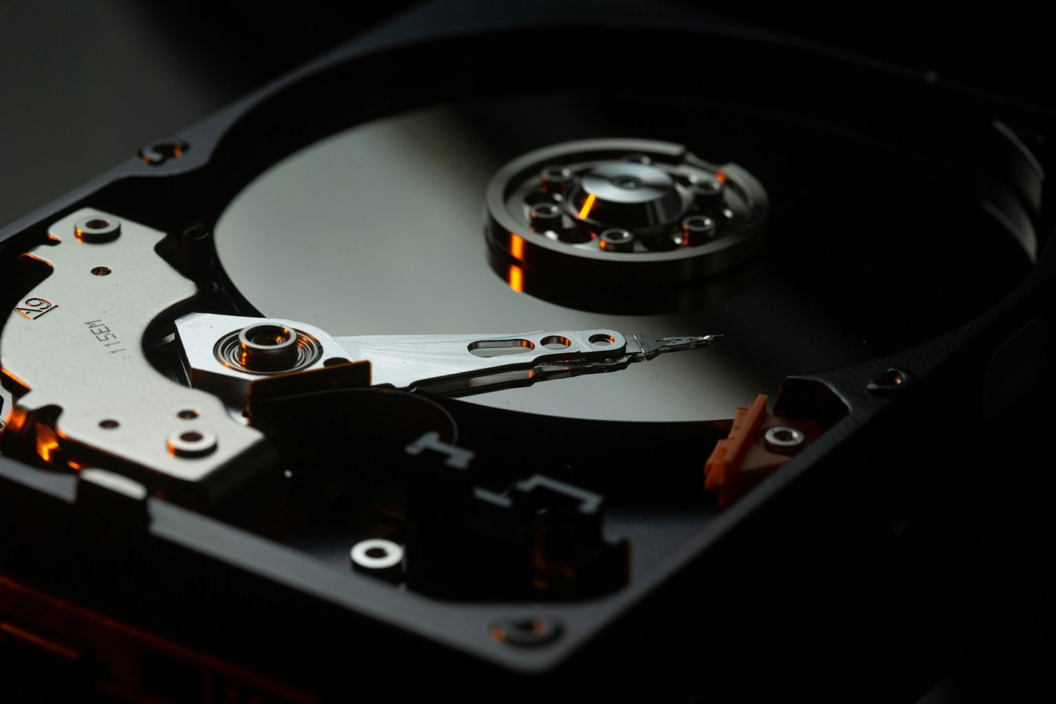 close up if inside of a hard disc drive